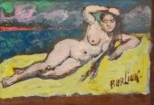 DAVID BURLIUK OIL ON WOOD NUDE