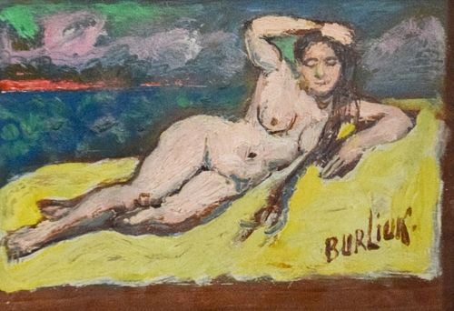 DAVID BURLIUK OIL ON WOOD NUDEDavid