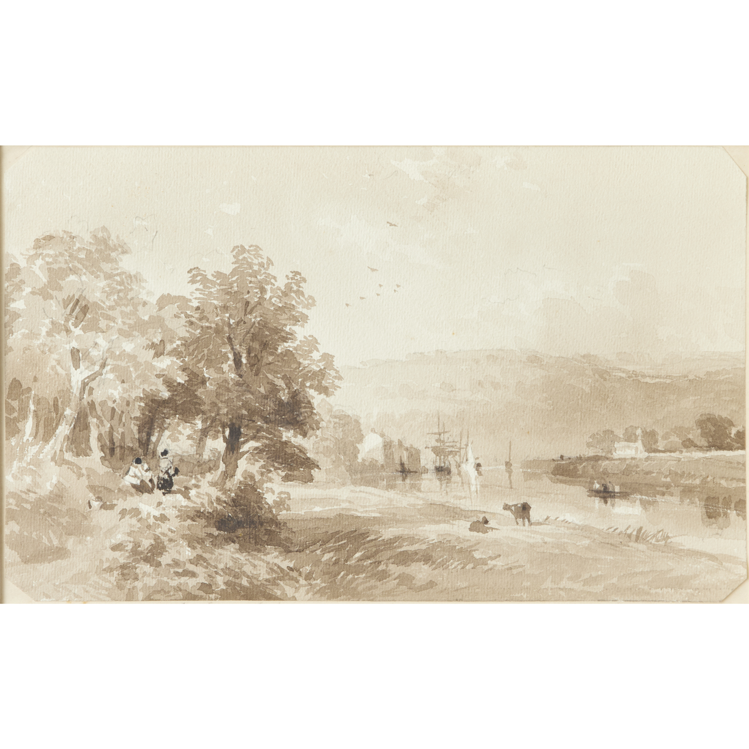 DAVID COX, INK WASH ON PAPER