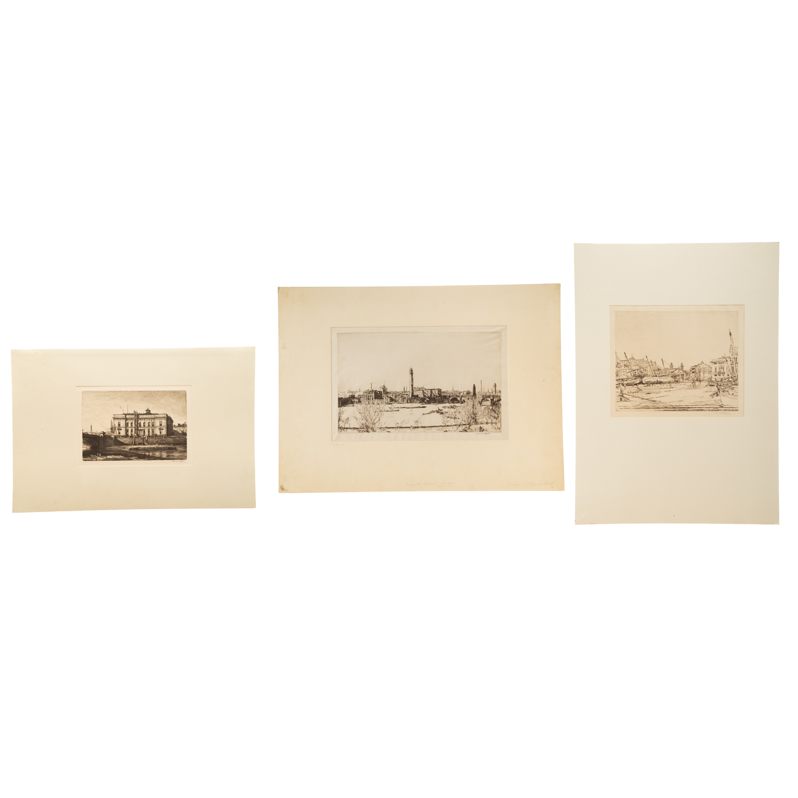 DAVID MUIRHEAD BONE. THREE UNFRAMED