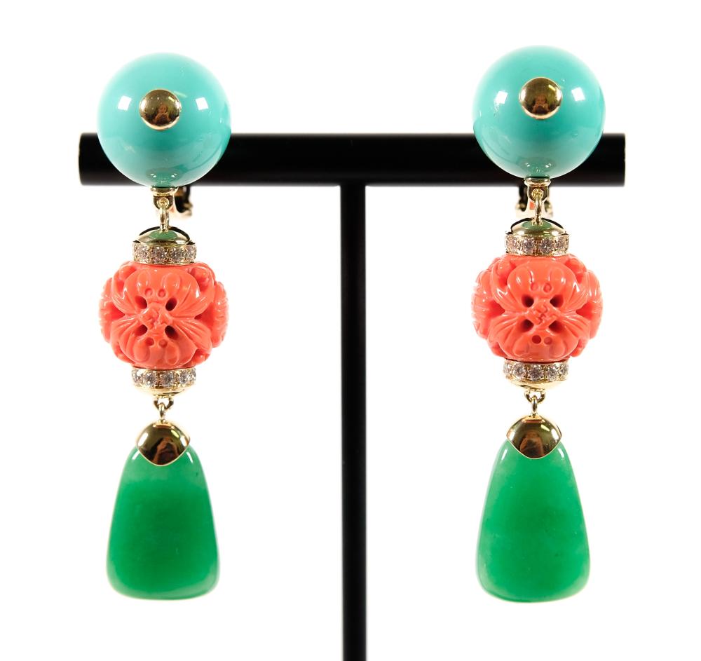 DAVID WEBB 18K YG CORAL DIAMOND