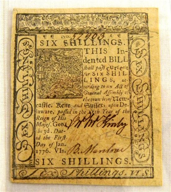 DE- Six Shilling Note - 1/1/1776.
