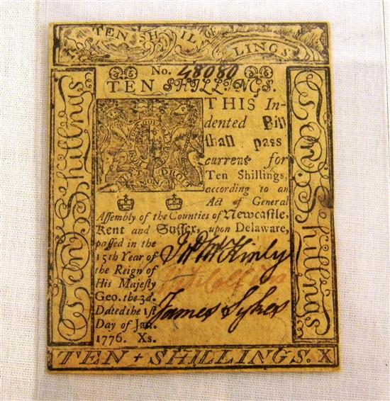 DE- Ten Shilling Note - 1/1/1776.