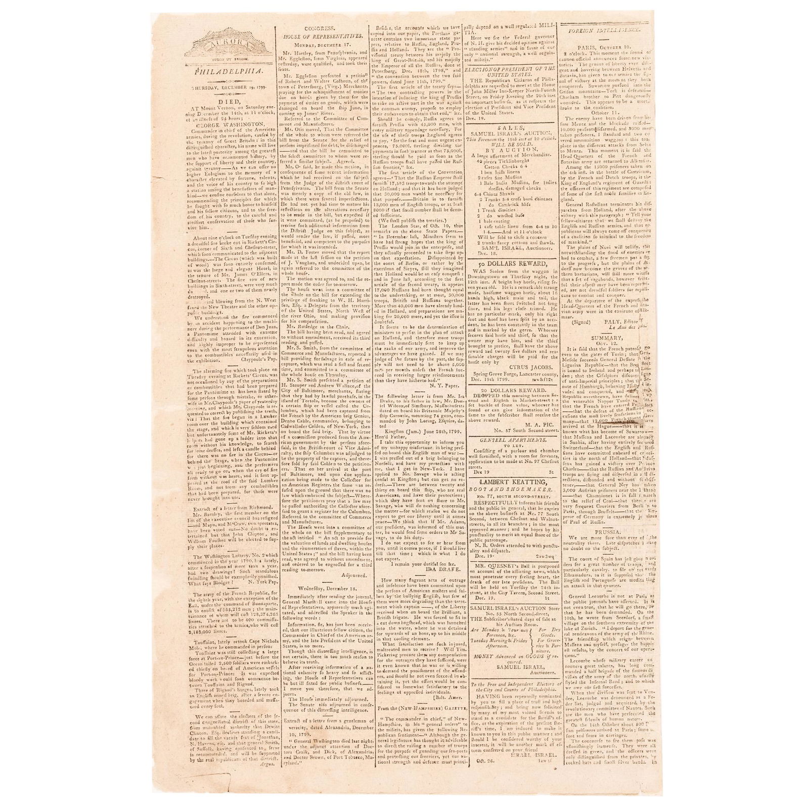 DEC. 19TH, 1799 NEWSPAPER REPORTS