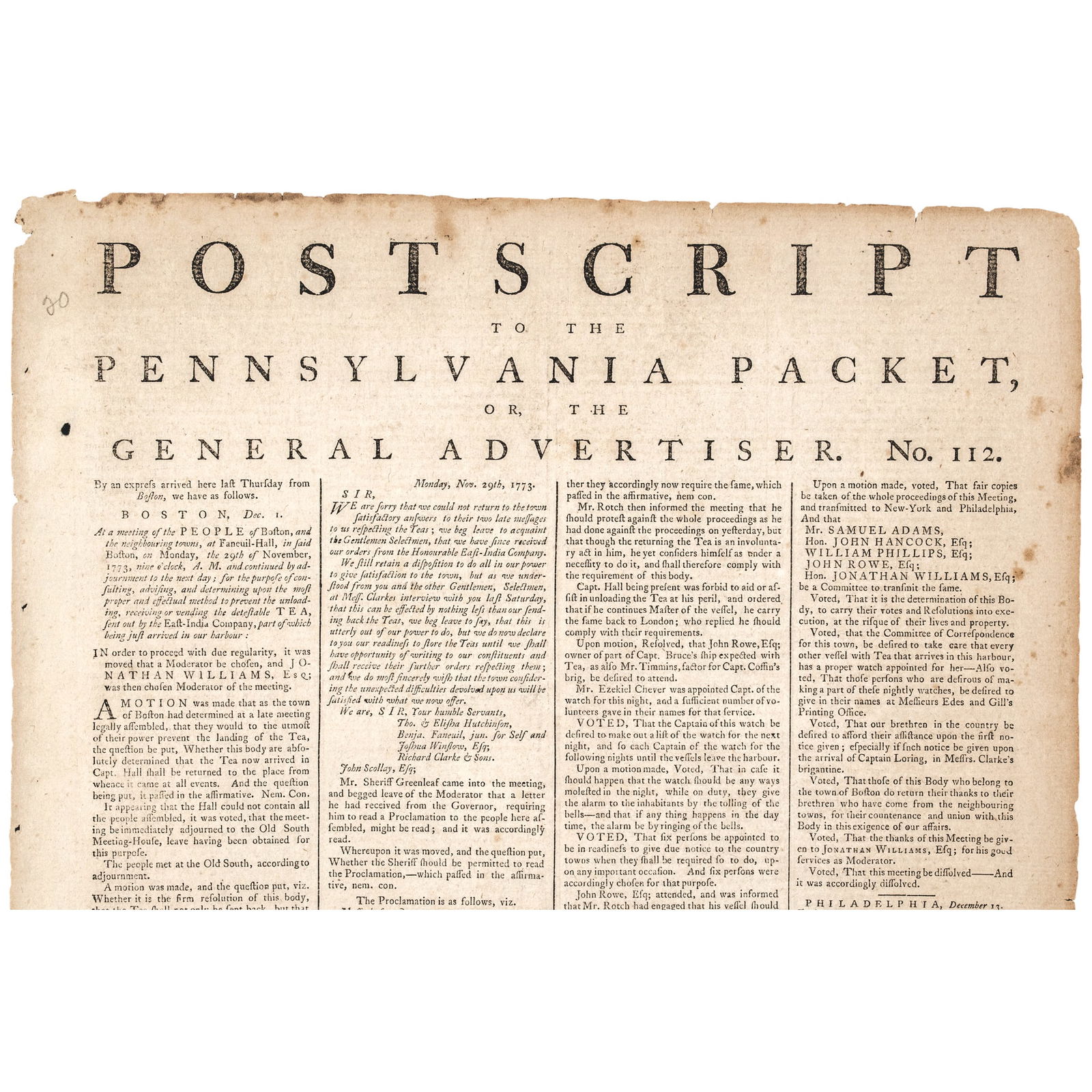 DECEMBER 13, 1773 PHILADELPHIA