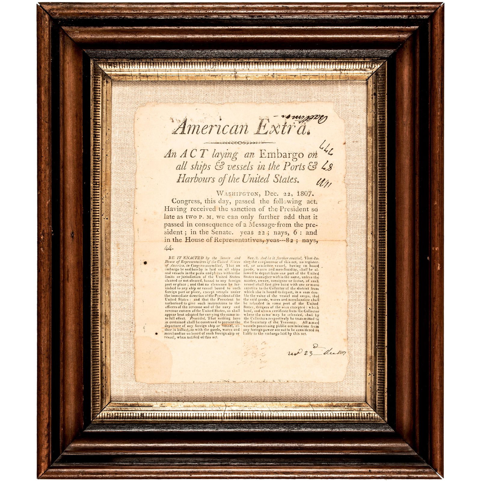 DECEMBER 22, 1807, EMBARGO ACT OF