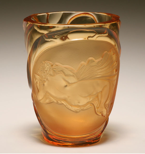 Deco style amber art glass vase