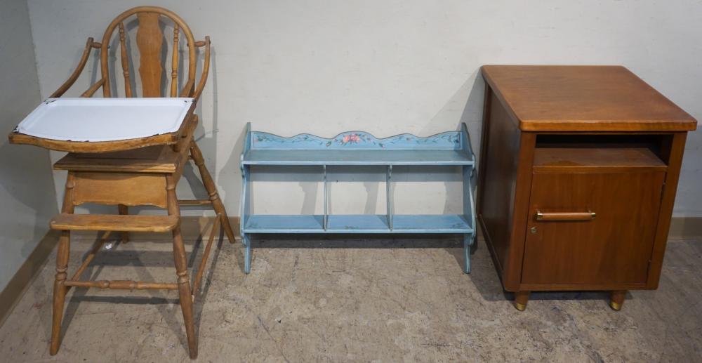 DECORATED BLUE PAINTED SHELF, EARLY