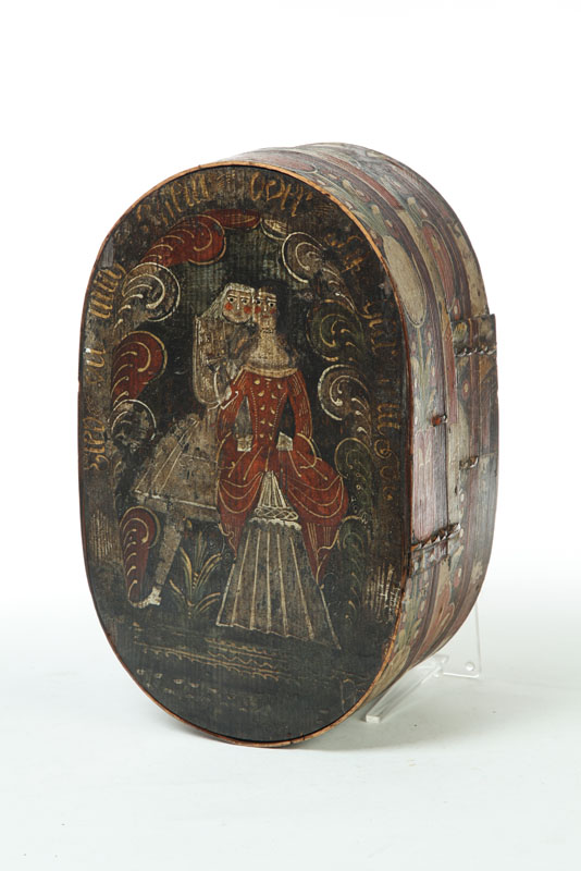 DECORATED BRIDE'S BOX.  American or