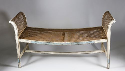 DECORATED CANED WINDOW BENCH,
