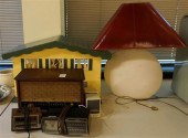 DECORATED DOLLHOUSE, LAMP AND