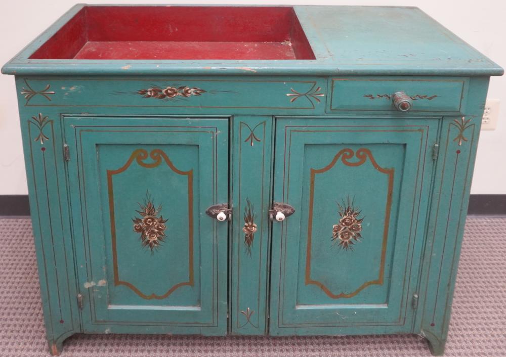DECORATED FRUITWOOD DRY SINK,