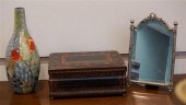 DECORATED HINGE BOX, VASE AND