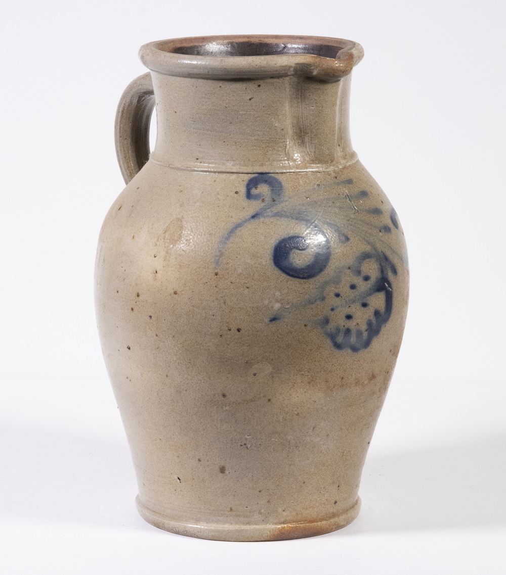DECORATED OVOID STONEWARE PITCHER