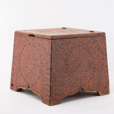 DECORATED PINE STORAGE BOX, N.S.,