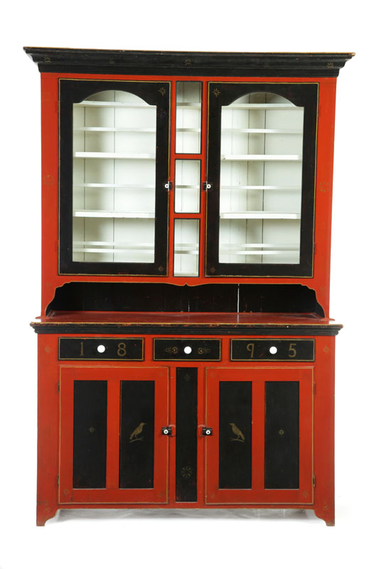 DECORATED STEP-BACK CUPBOARD. 