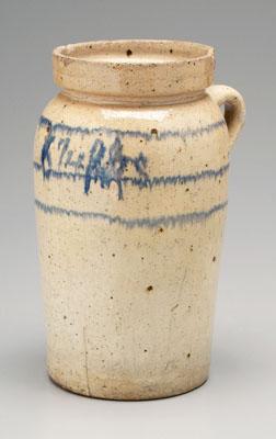Decorated stoneware churn, strap
