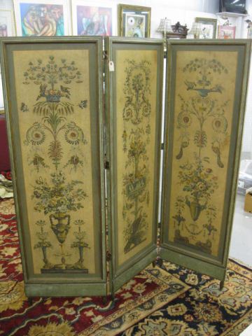 Decorated Three Panel Wooden Screen