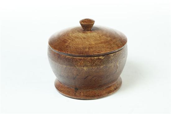 DECORATED TREENWARE CONTAINER. 