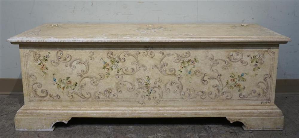 DECORATED WOOD LIFT-TOP STORAGE