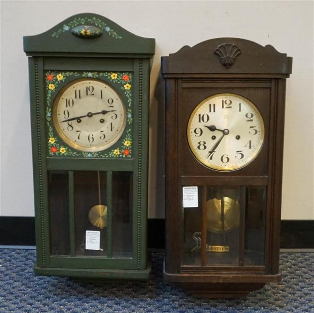 DECORATED WOOD WALL CLOCK AND AN