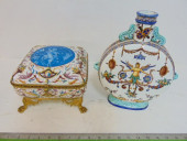 DECORATIVE GIEN VASE & LIDDED