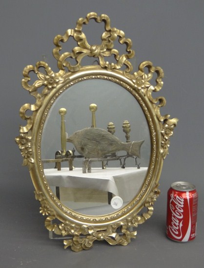 Decorative wooden dresser mirror.