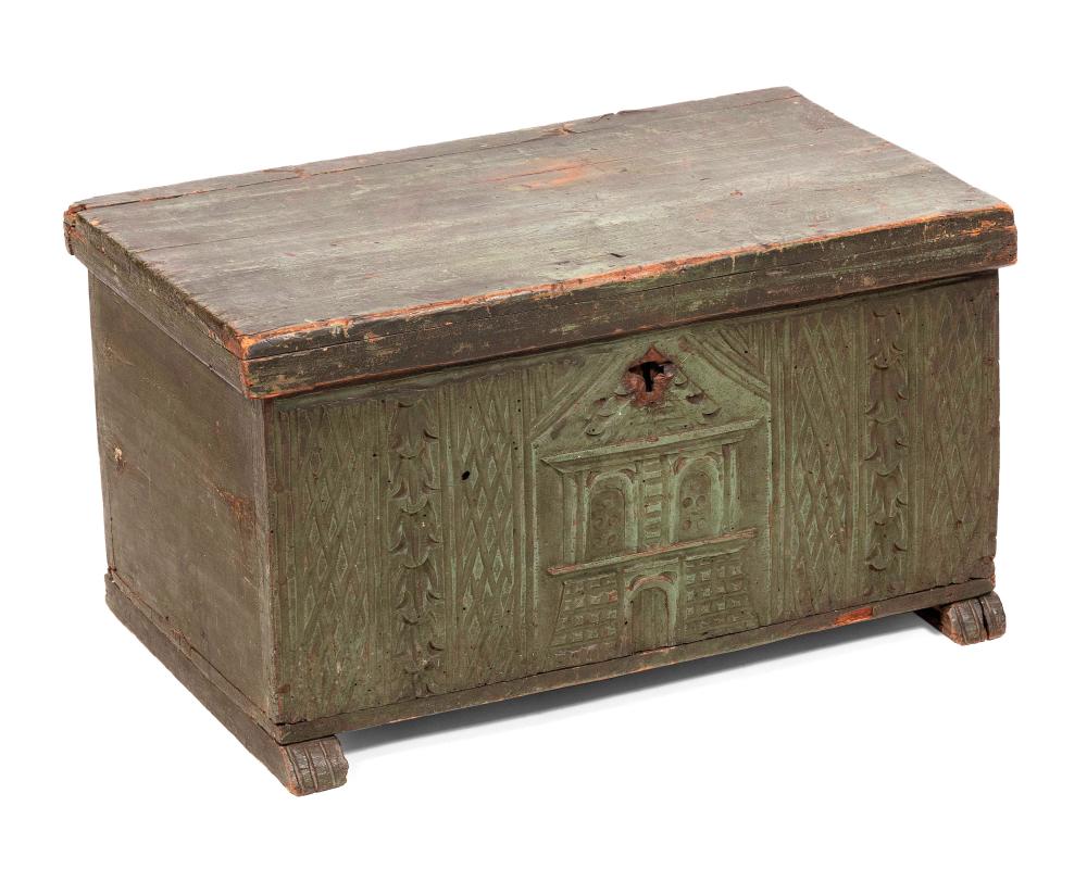 DECORATIVELY CARVED CHEST 18TH