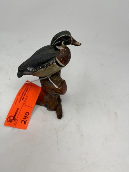 DECOY MALLARD CARVED ON STUMP, NO