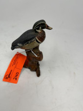 DECOY MALLARD CARVED ON STUMP,