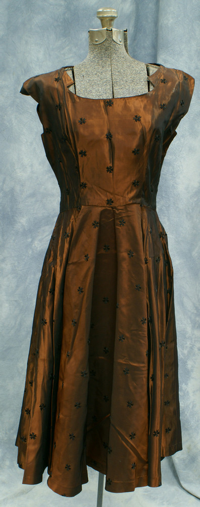 Deep copper embroidered satin