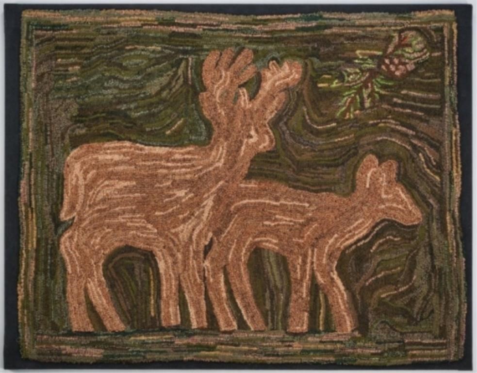 DEER & DOE HOOKED RUGMade of
