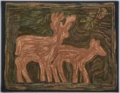 DEER & DOE HOOKED RUGMade of w