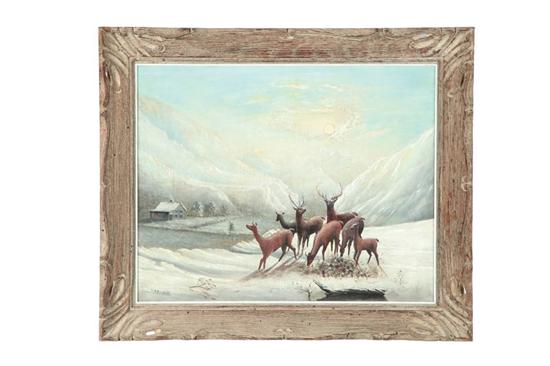DEER IN A WINTER LANDSCAPE BY T. M.