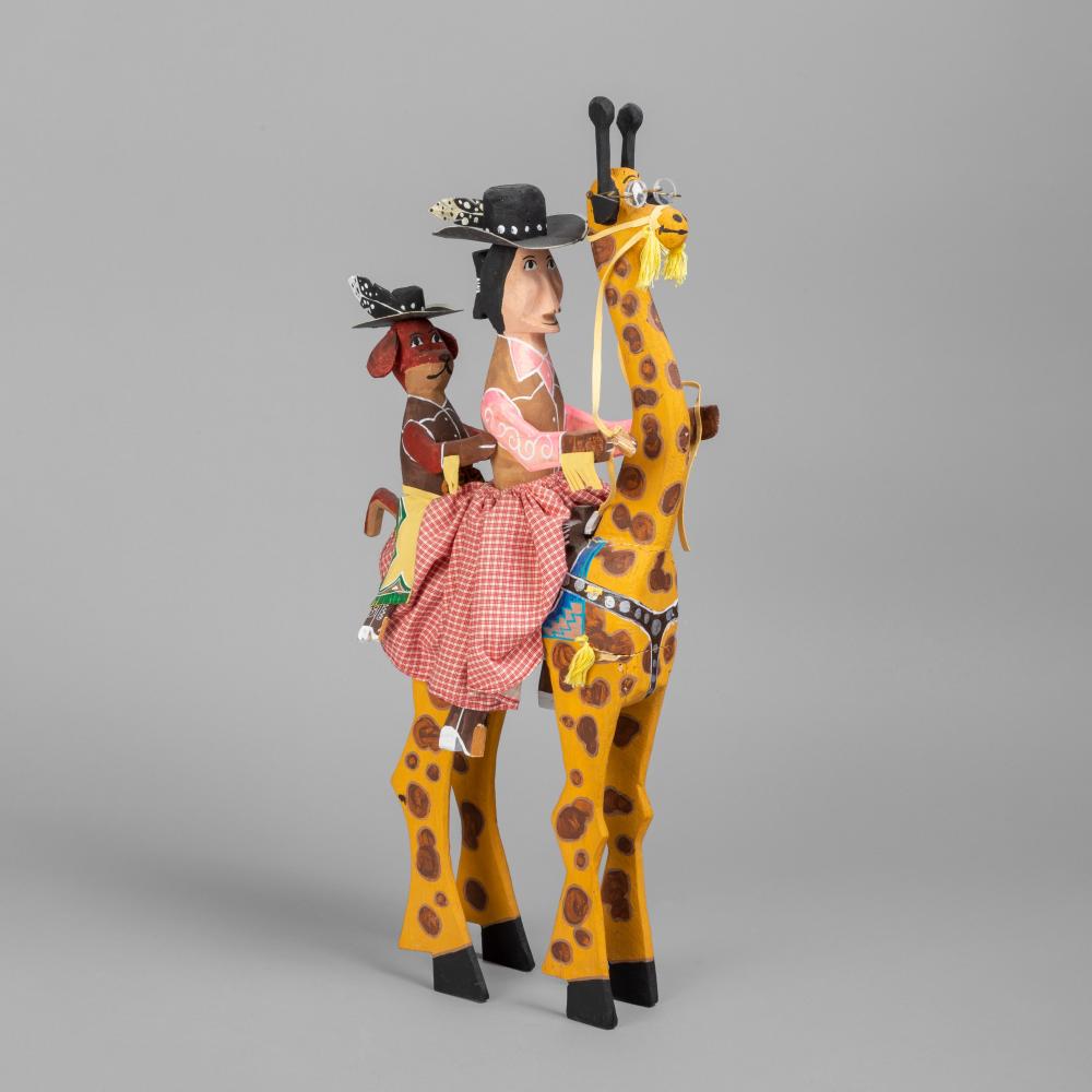 DELBERT BUCK, COWGIRL AND DOG ON