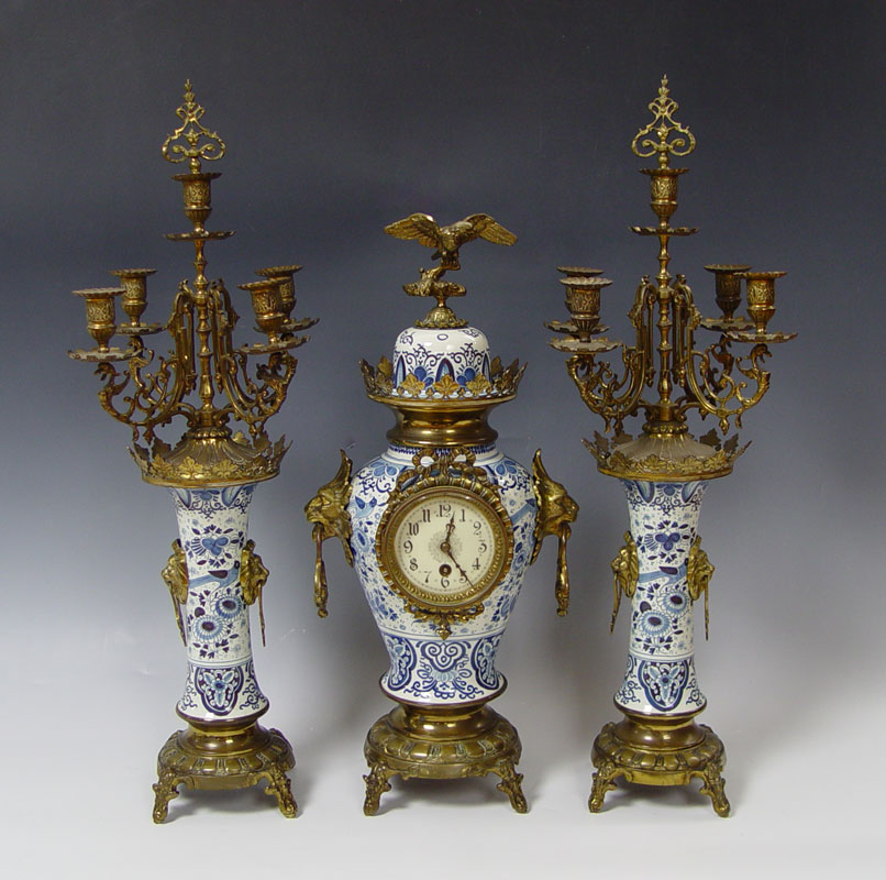 DELFT 3 PIECE CLOCK GARNITURE