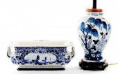 Delft blue and white urn and j