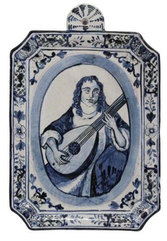 DELFT BLUE & WHITE FIGURAL PLAQUE