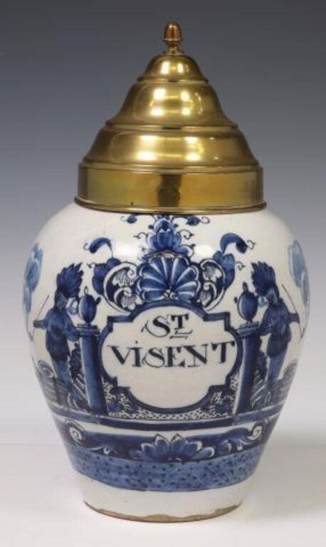 DELFT BLUE & WHITE TOBACCO JAR WITH
