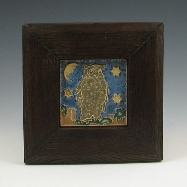 Delft owl framed tile. Marked