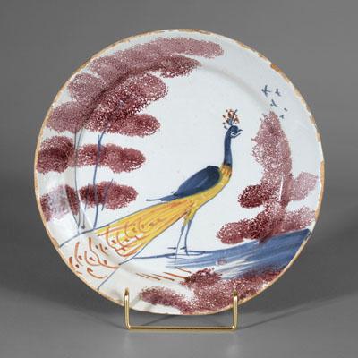Delft peacock plate, standing