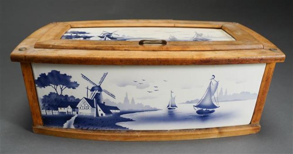 DELFT PORCELAIN AND WOOD BREAD BOX,