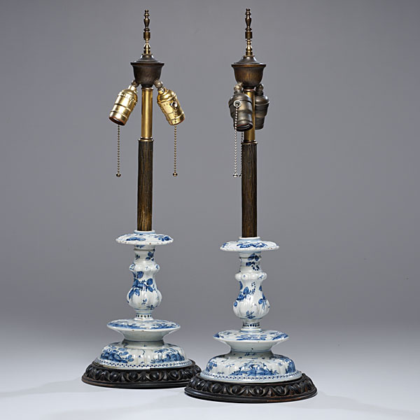 Delftware Candlestick Lamps Dutch
