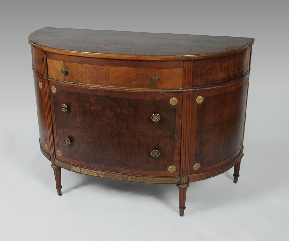 DEMILUNE 3 DRAWER COMMODE: Half