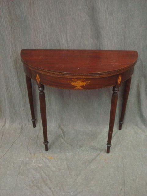 Demilune Mahogany Flip Top Console.