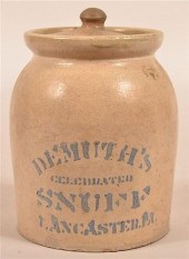 DEMUTH'S SNUFF STONEWARE HALF