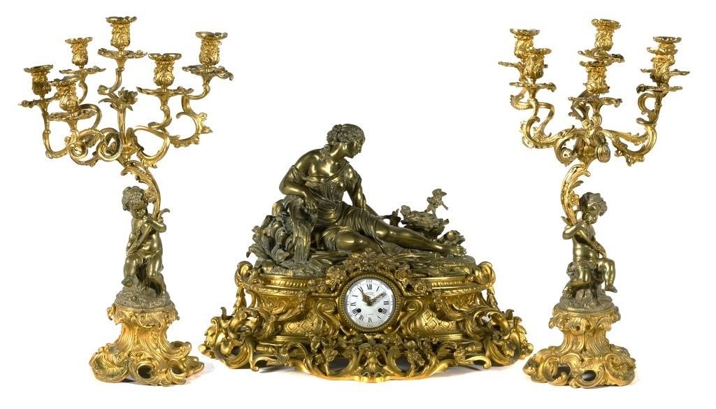 DENIERE 19C FRENCH BRONZE CLOCK &