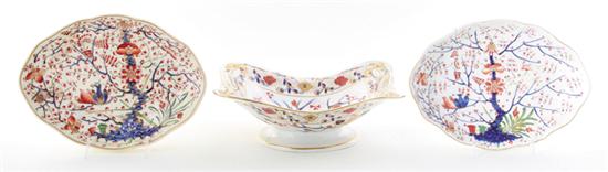 Derby porcelain centerbowl and pair