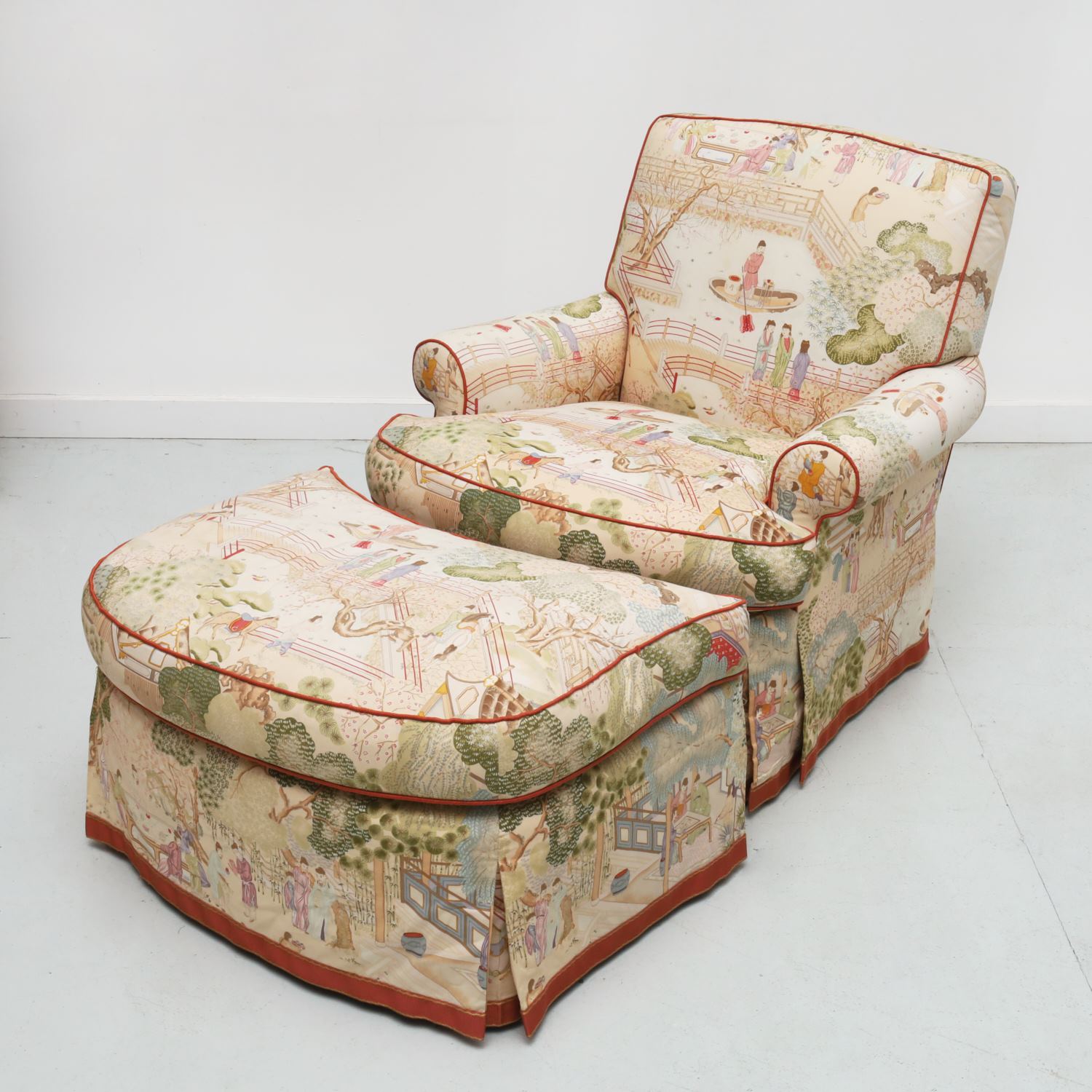 DESIGNER CHINOISERIE CLUB CHAIR AND