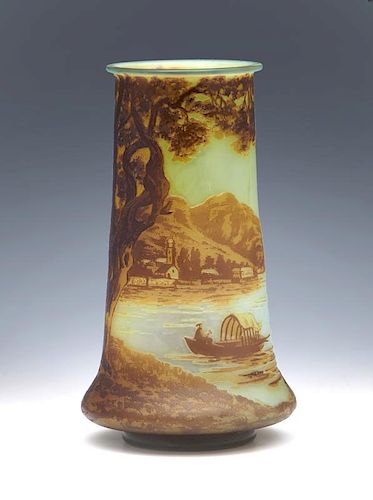DEVEZ CAMEO GLASS LANDSCAPE VASE,